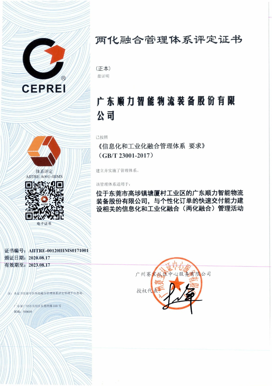 Certificate of Evaluation for the Integration of Informatization and Industrialization Management System